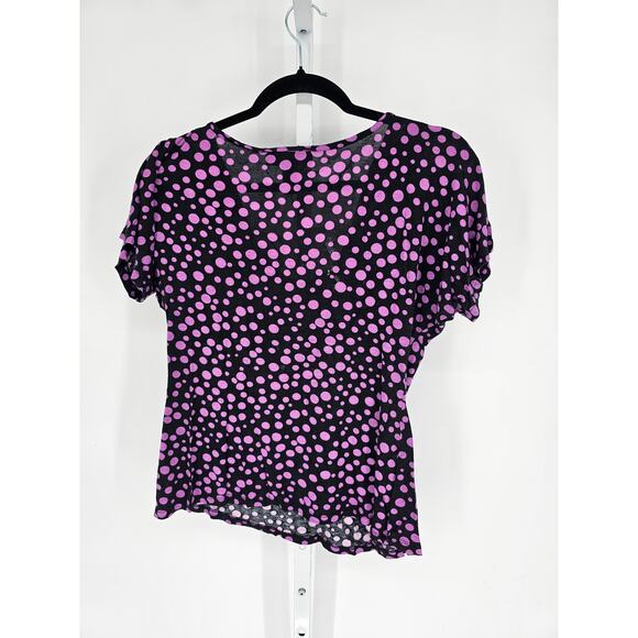 INC International Concepts Sz L Scoop Neck Short Sleeve Blouse Black Purple - Picture 4 of 4